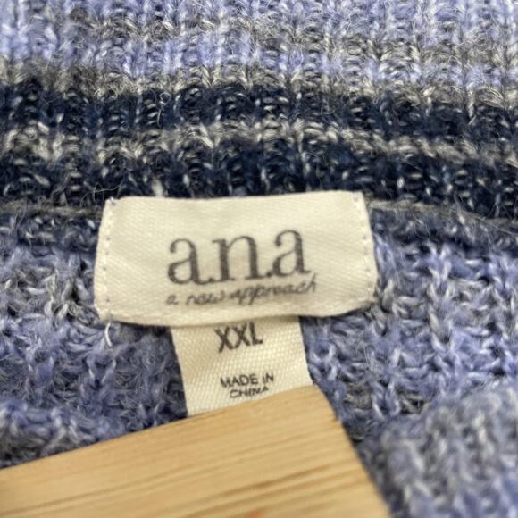 a.n.a A New Approach Sweater Womens 2XL Blue Gray Striped Knit Crewneck Pullover - Picture 5 of 6